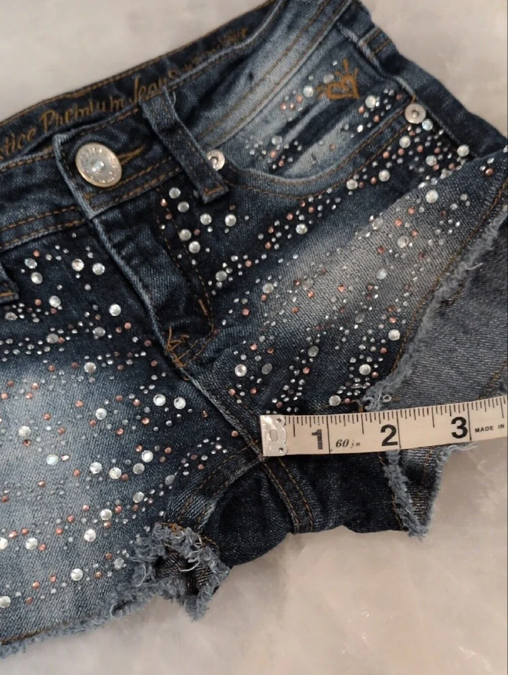 Justice Dark Wash Denim Jean Shorts with Rhinestone Accents